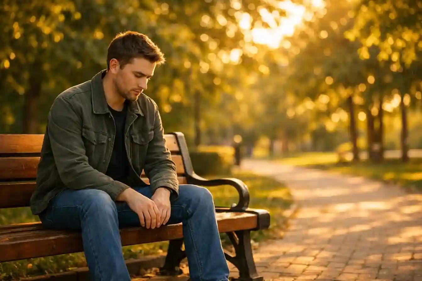 Persona seduta in un ambiente tranquillo che riflette con calma sul gioco responsabile