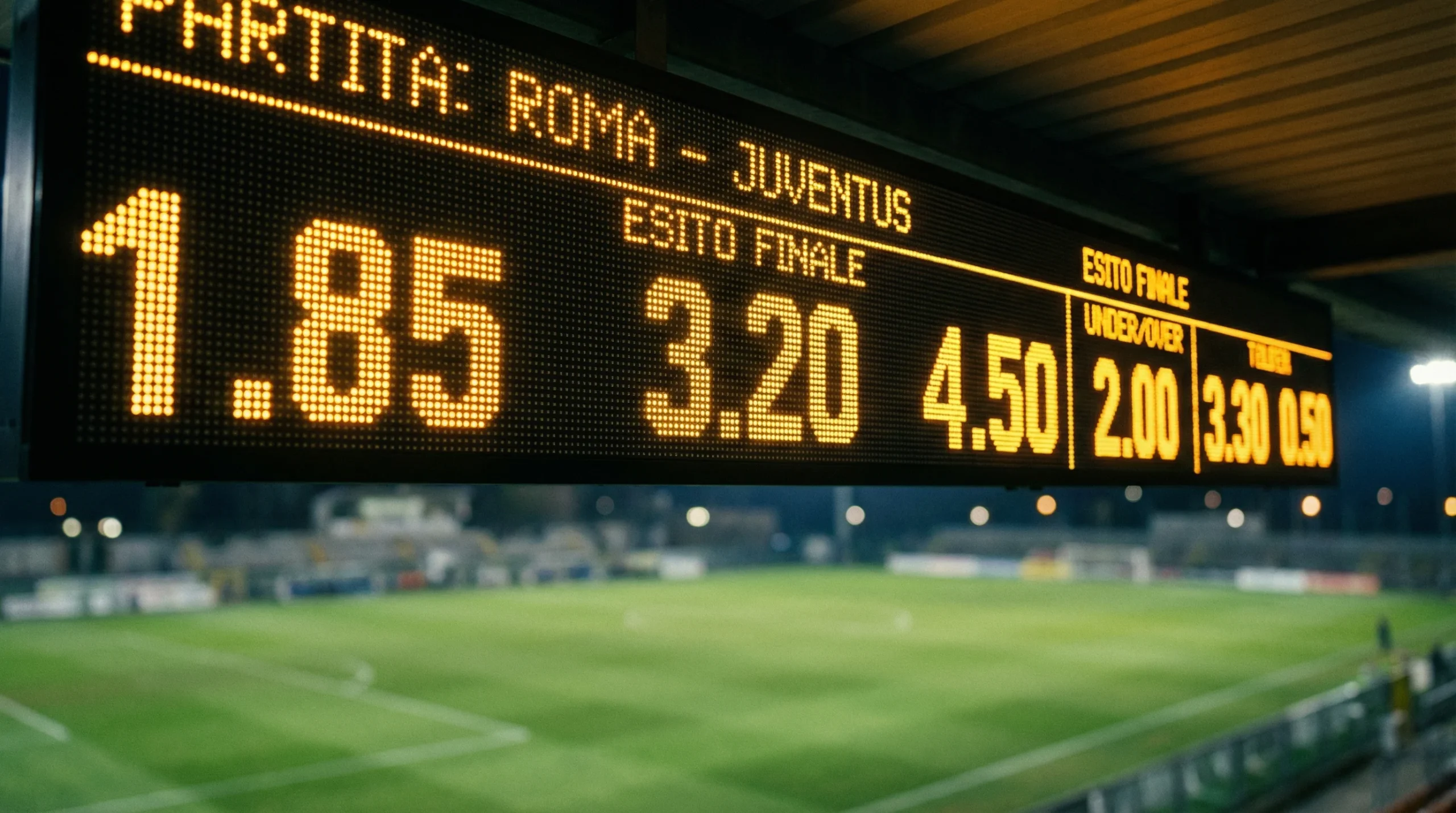 Tabellone con quote di una partita di calcio in uno stadio